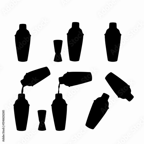 Silhouette cocktail shaker, jigger, bottle shapes
