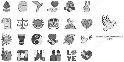 International day of peace simple concept 24 hand drawn Grew color icons set .Vector illustration.	