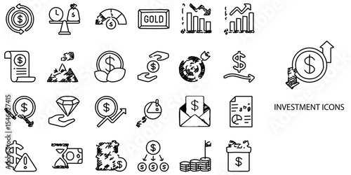 Investment simple concept 24 hand drawn Grew color icons set .Vector illustration.	
