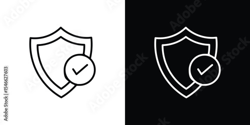 Shield check icon in black. flat graphic vector icon