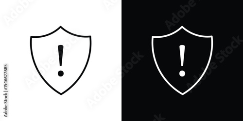 Shield exclamation icon in black. flat graphic vector icon