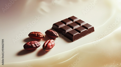 Dark Chocolate Delight with Rustic Cocoa Beans for poster, banner, Branding, menu design, Cookbook, recipe card