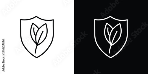 Shield with leafs icon in black. flat graphic vector icon