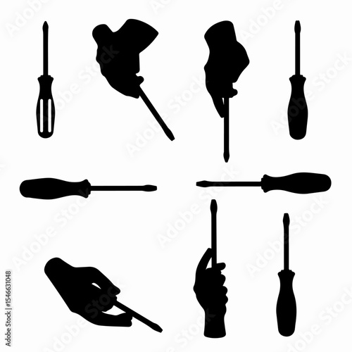 Screwdriver tool silhouette set for fixing screws