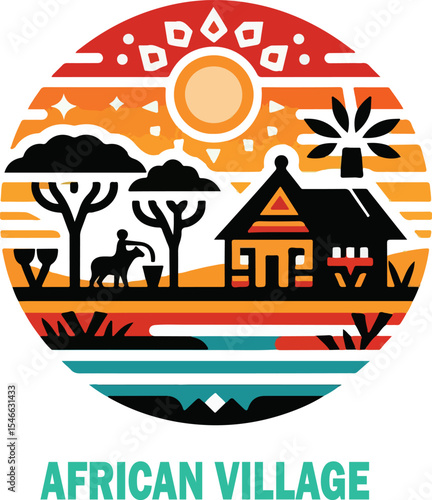 Wallpaper Mural African village logo  Vector white background . Torontodigital.ca