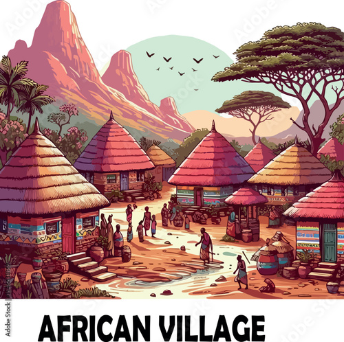African village logo Vector white background .