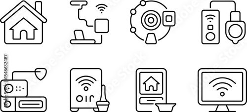 Smart home technology icons vector set modern devices and appliances for automation and connectivity design editable stock vector illustration