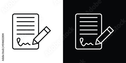 Signed document icon in black. flat graphic vector icon