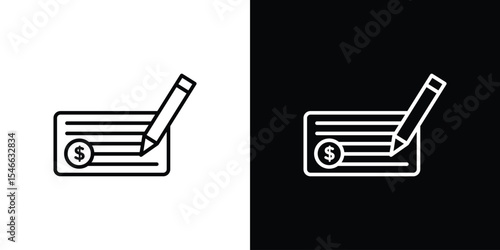 Signing cheque icon in black. flat graphic vector icon