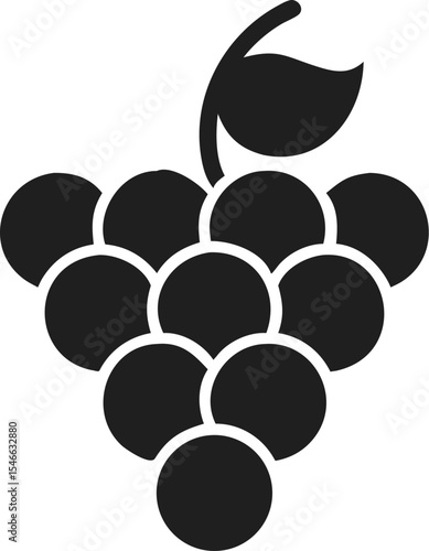 Bunch of grapes silhouette clustered fruit icon with stem and leaf symbolizing sweetness and natural abundance