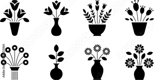 Floral arrangement vector set flower bouquet vase graphic design elements decorative botanical illustration editable stock vector illustration