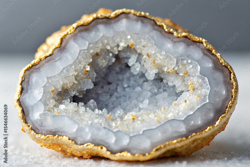 Fototapeta premium Stunning Cross-Section of a White and Grey Geode with Golden Accents