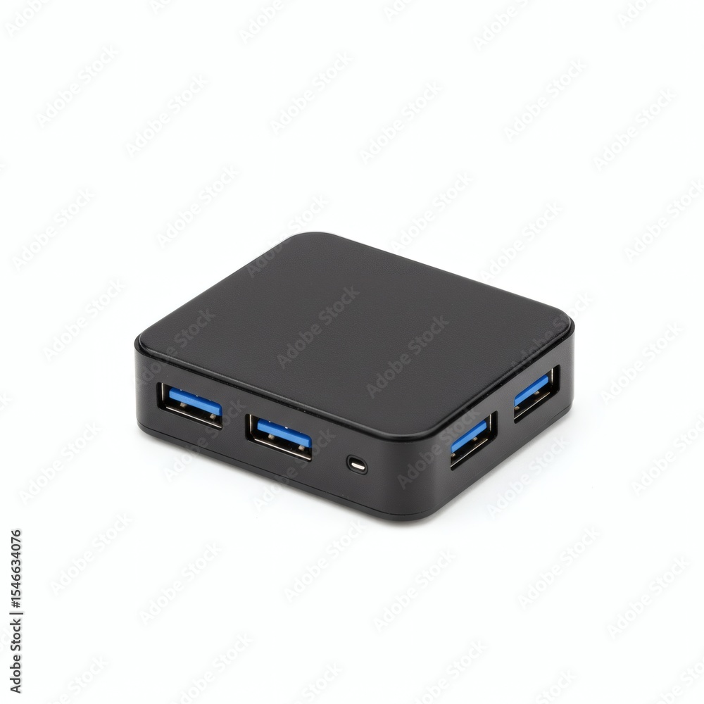 Sleek Black USB Hub with Four Ports for Efficient Device Charging and Data Transfer Sleek Black USB Hub with Four Ports for Efficient Device Charging and Data Transfer