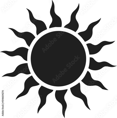 Sun silhouette radiant celestial icon with wavy rays symbolizing warmth, energy, and cosmic vitality