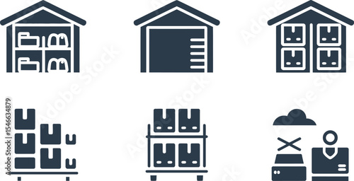 Find warehouse storage solutions and logistics icons for your business needs and management system editable stock vector illustration
