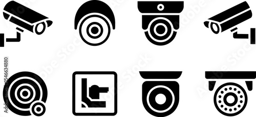 Security camera icons set vector surveillance cctv system home security camera security system cameras black editable stock vector illustration