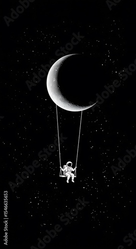 Astronaut on lunar swing in space