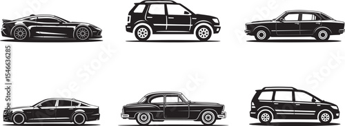 Retro and Modern Car Silhouettes 