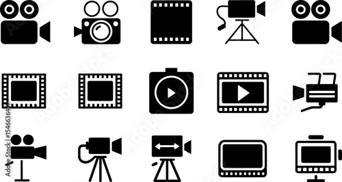 Video camera icon set vector illustration for film production and movie making equipment design editable stock vector illustration