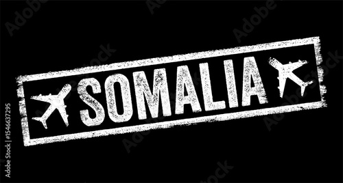Somalia - is the easternmost country in continental Africa, text emblem stamp with airplane