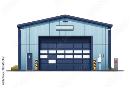 A serene blue warehouse standing tall waiting to house dreams and innovations under soft on transparent background