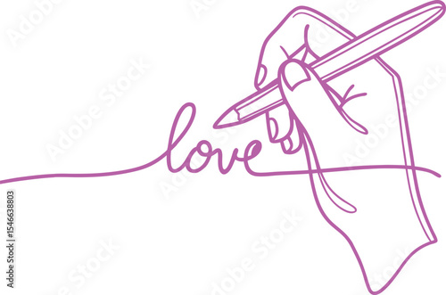 Minimal hand drawing love word with pen in one line art style, perfect for romantic illustrations, Valentine’s themes, typography designs, or creative minimalist concept projects.