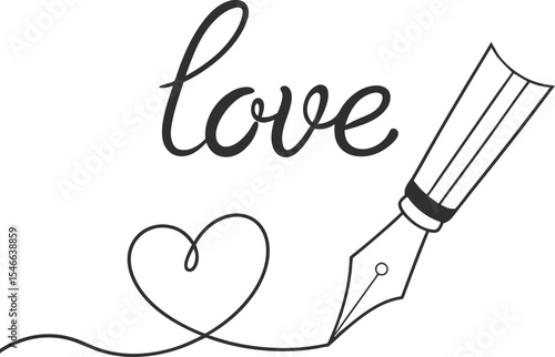 Minimal hand drawing love word with pen in one line art style, perfect for romantic illustrations, Valentine’s themes, typography designs, or creative minimalist concept projects.
