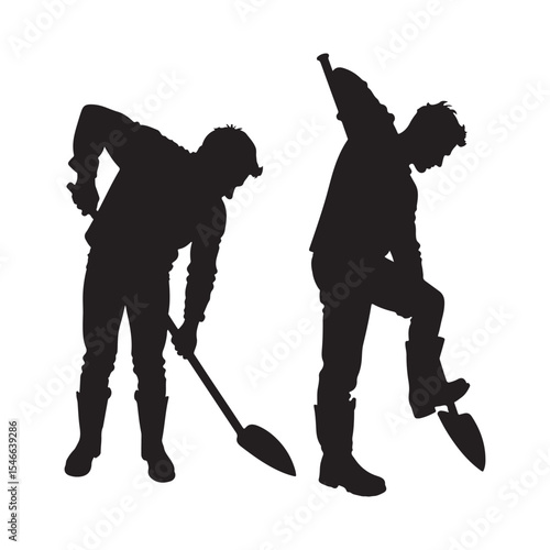 Worker sweeping with besom vector silhouette illustration isolated on white. City utility service washing communal company