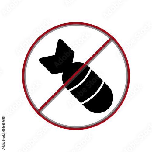 No Bombing Icon, Peace and Anti-War Symbol in Flat Vector Design
