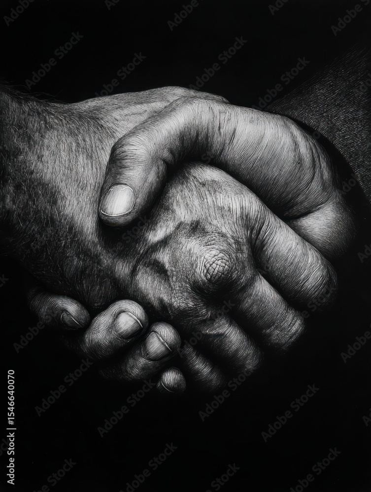 Fototapeta premium Primer plano estrechar mano cerrando trato de negocios en blanco y negro