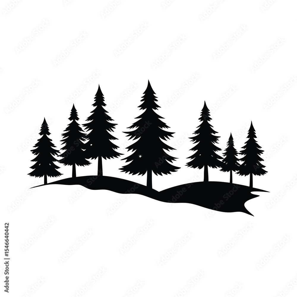 Obraz premium Vector illustration of a winter forest landscape with snow-covered fir and pine trees, perfect for Christmas and holiday season designs