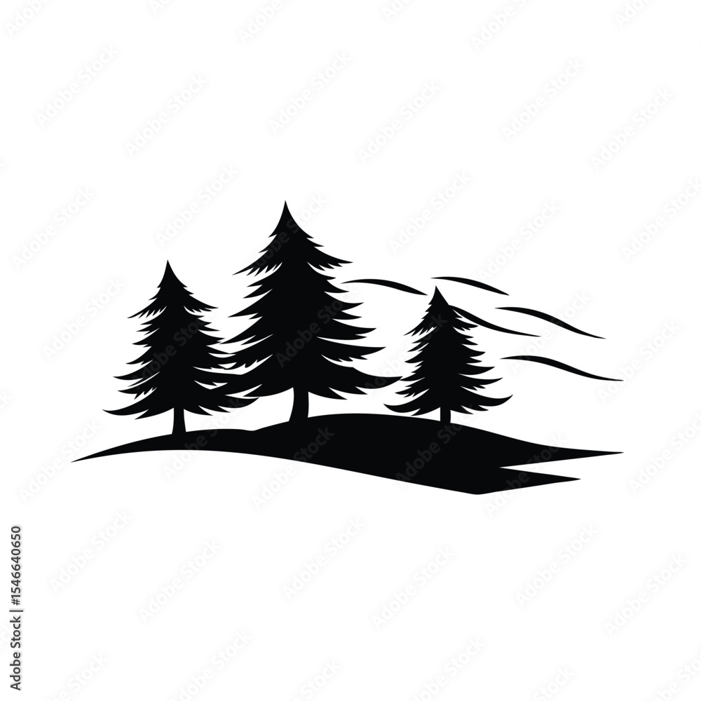 Fototapeta premium Winter forest vector illustration with a Christmas tree for holiday season celebration