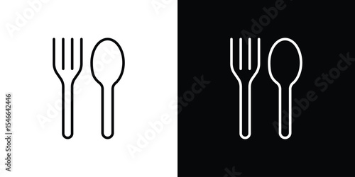 Spoon and Fork icon in black. flat graphic vector icon