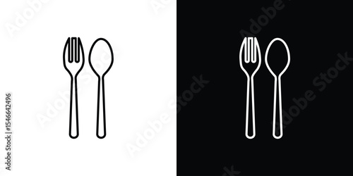 Spoon and Fork icon in black. flat graphic vector icon