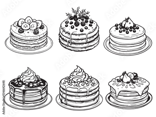 Pancakes Outline Vector Drawing