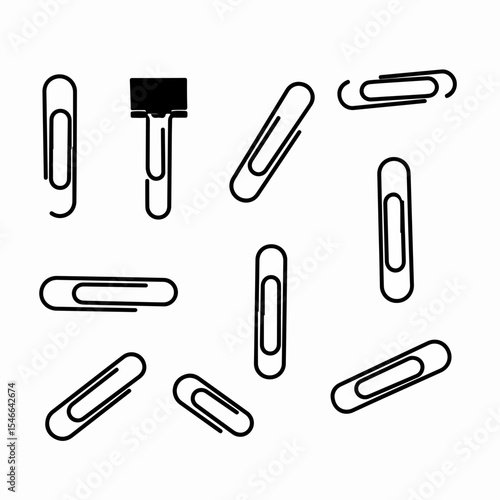 Paper clips and binder black outline set