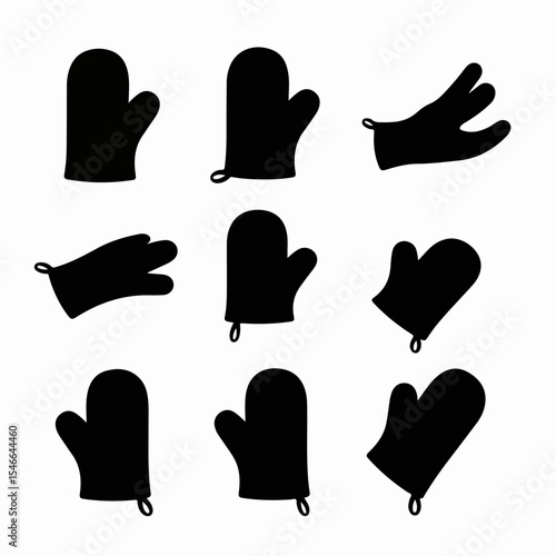 Oven mitt silhouette set for cooking protection