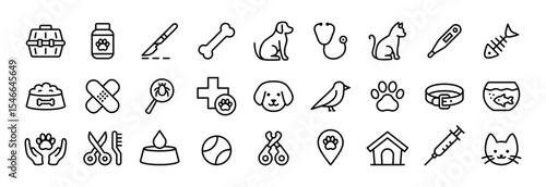 Pets and veterinary -  line icon set with editable stroke. Vet services outline icons. Vector Illustration	