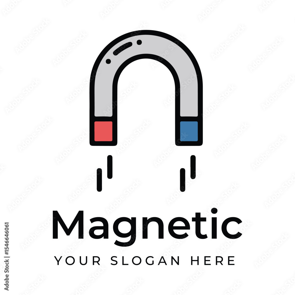 Magnetic U Shaped Magnet Logo. Red and Blue Pole Icon with Text Design Magnetic U Shaped Magnet Logo. Red and Blue Pole Icon with Text Design