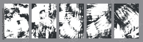 Set of abstract monochrome grunge textures with distressed, scratched and rough patterns for vintage style backdrops and design overlays, vector illustration