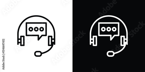 Support service headset icon in black. flat graphic vector icon