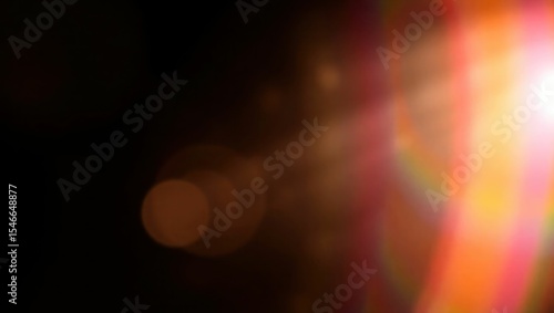 Blurred rainbow refraction overlay effect. Light lens prism effect on black background. Holographic reflection, crystal flare leak shadow overlay. Colorful rainbow disco ball light