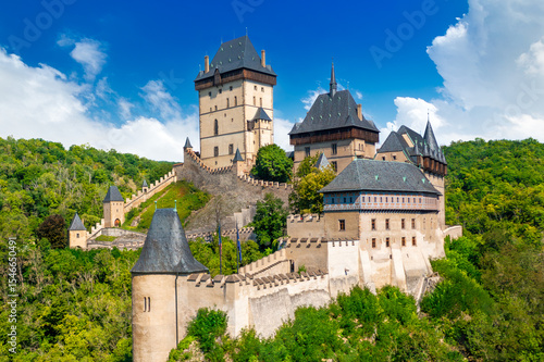 Karlštejn Castle surrounded by hills and forests. Central Bohemia, Czech Republic
