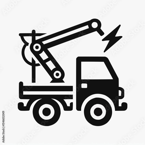 Utility truck featuring an aerial lift for electrical work in a clean graphic style
