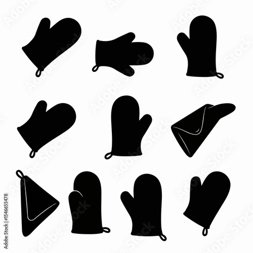 Kitchen mittens and pot holders black silhouettes