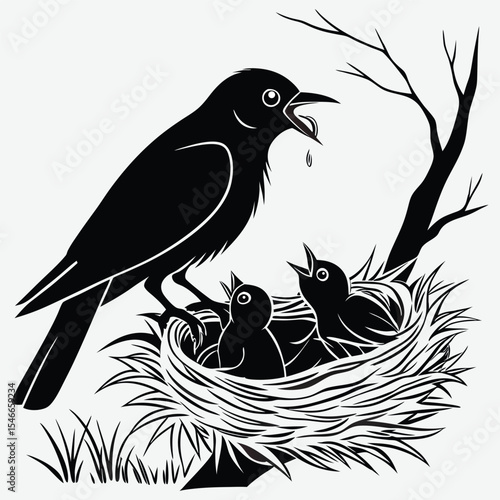 A gentle little bird tenderly caresses the child, capturing a heartwarming moment of innocence and nature image silhouette design vector art and illustration