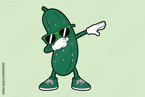 Cool cucumber character dabbing in sunglasses