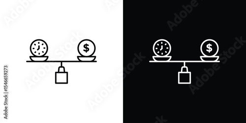 Time and money scale icon in black. flat graphic vector icon