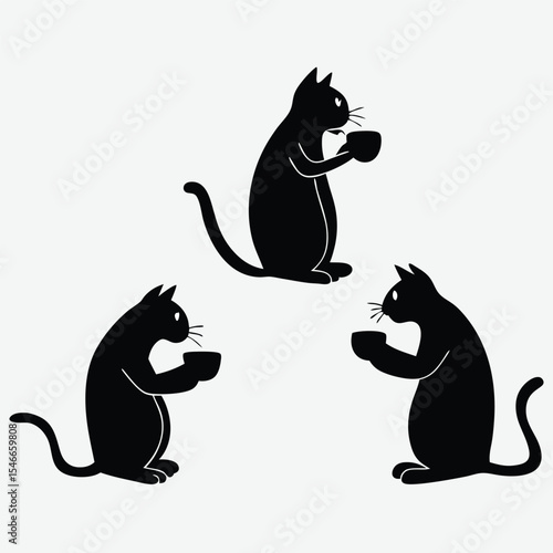 Cozy café filled with adorable cats lounging and relaxing together  image silhouette design vector art and illustration
