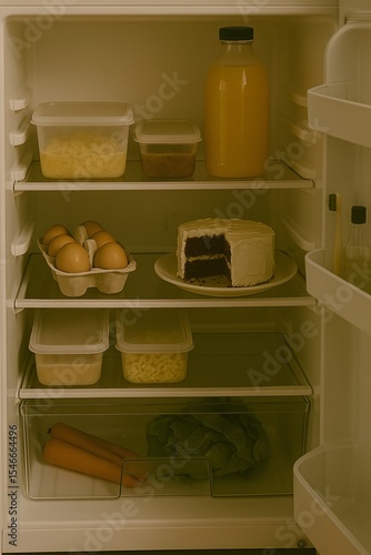 fridge interior with daily groceries and leftovers